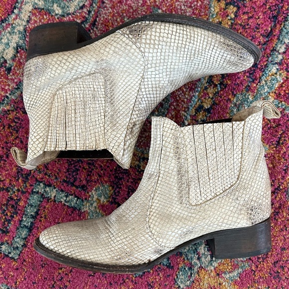 Freebird by Steven | Women’s cream faux snakeskin Lasso Ankle bootie slight heel - Picture 6 of 12